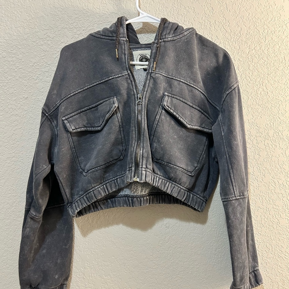 Gray Cropped Hoodie Jacket